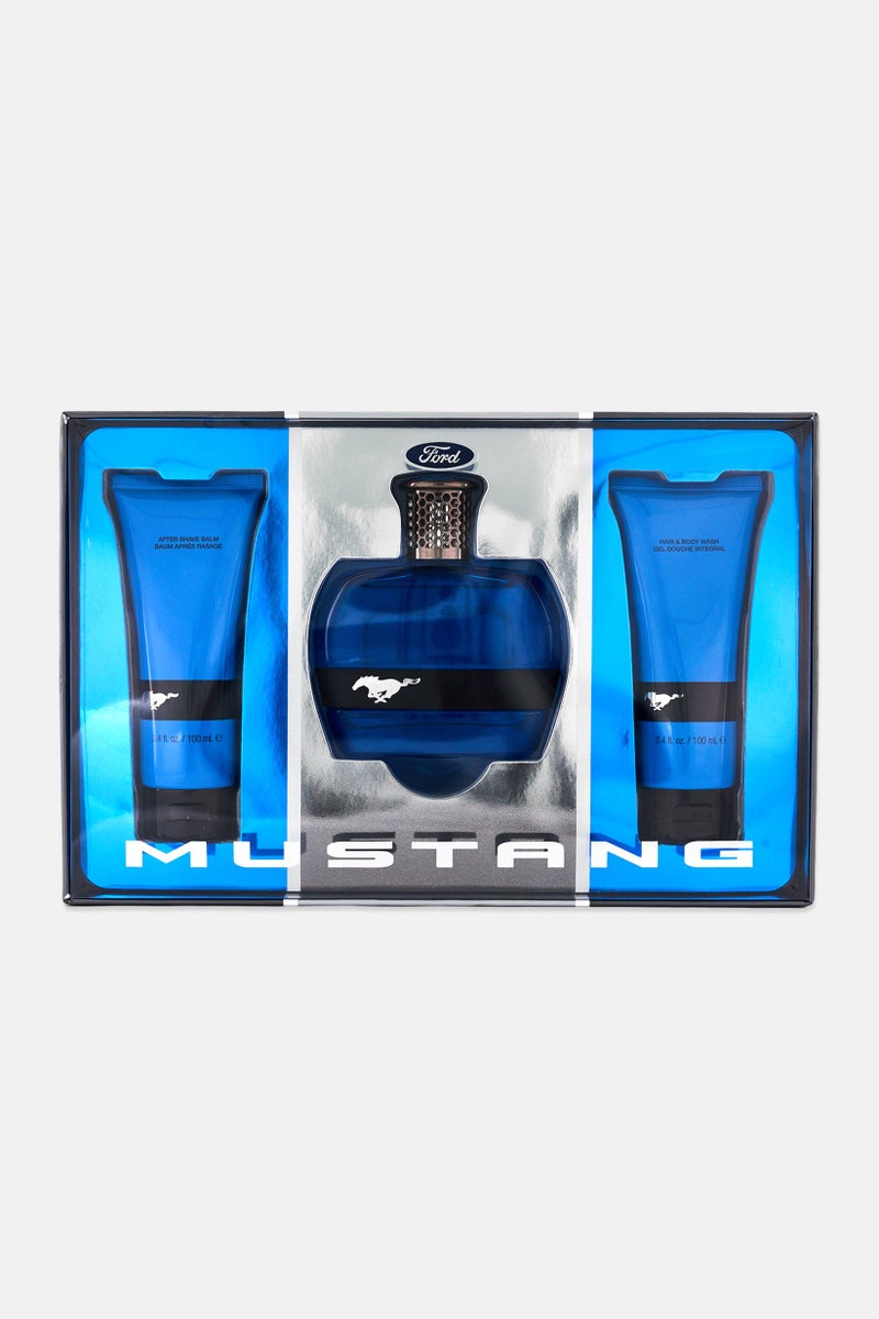 Ford Mustang Mens 3 Pieces Edt Perfume, Aftershave And Body Wash Set, Teal Blue - Image 1