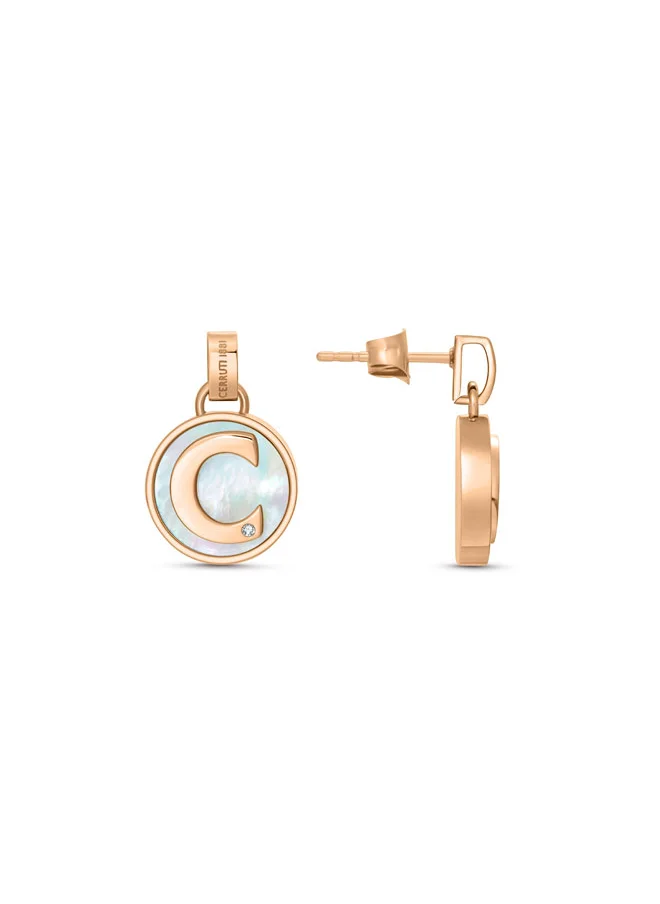 شيروتي 1881 Cerruti 1881 Circulo Earrings – Rose Gold with Mother of Pearl & Crystals – Minimalist & Elegant Design for Women