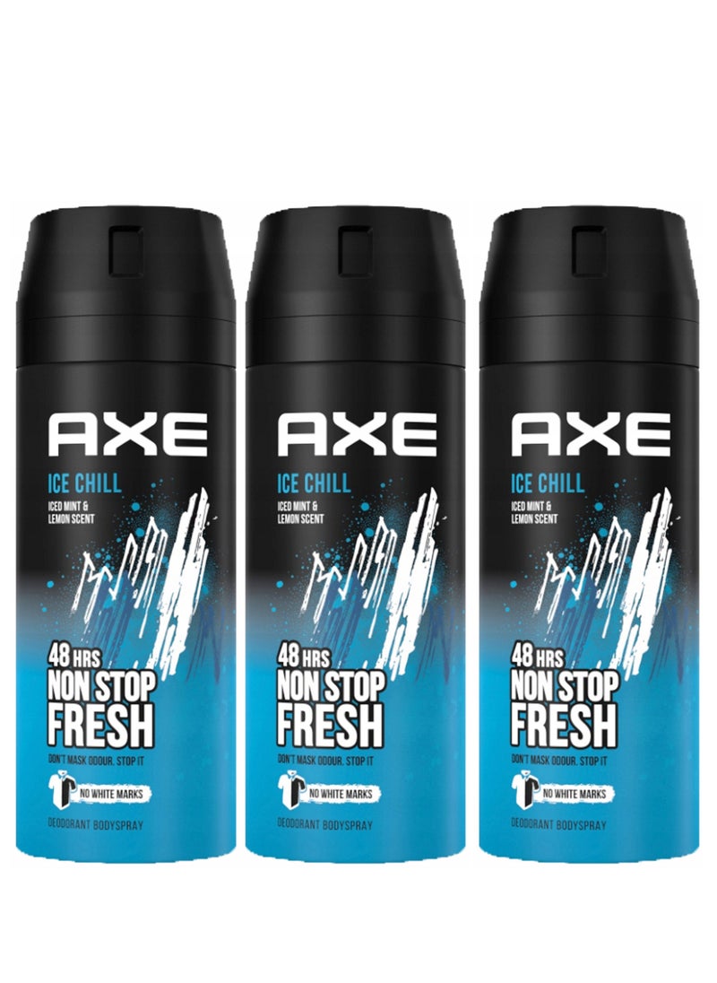 Axe Pack Of 3 Axe Deodorant Body Spray 150ml Ice Chill  - Image 1