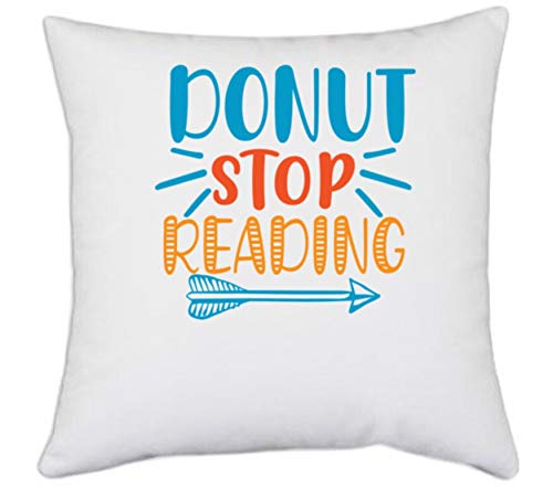 UDNAG UDNAG White Polyester School Teacher Donut Stop readingg Pillow Cover 16 Inch X 16 Inch 