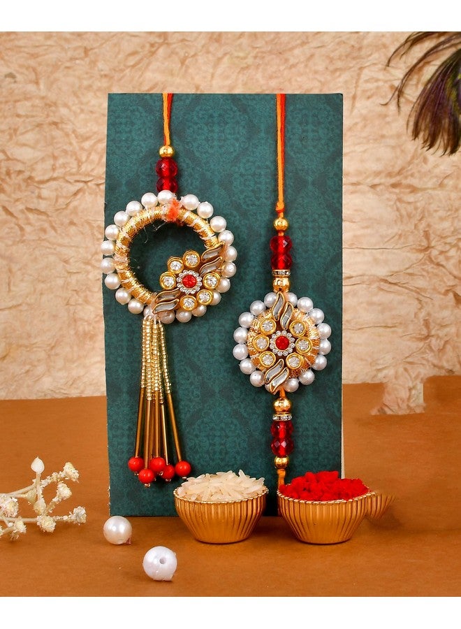 CraftVatika CraftVatika Metal Rakhi Gift Combo Brother Bhaiya and Bhabhi | Bhaiya Bhabhi Couple Rakhi Set of 2 | Rakhi with Ganesha Idol Gift Brother | Premium Kundan Lumba Rakhi Bhabhi, Fantasy, Gold,Green  - Image 4