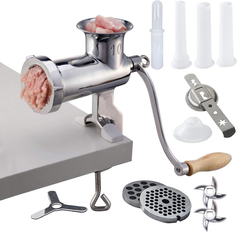 CAM2 304 Stainless Steel Heavy Duty Manual Meat Grinder #10 Clamp-on Hand Grinder With 420 Stainless Steel Blade (10#) - Image 1
