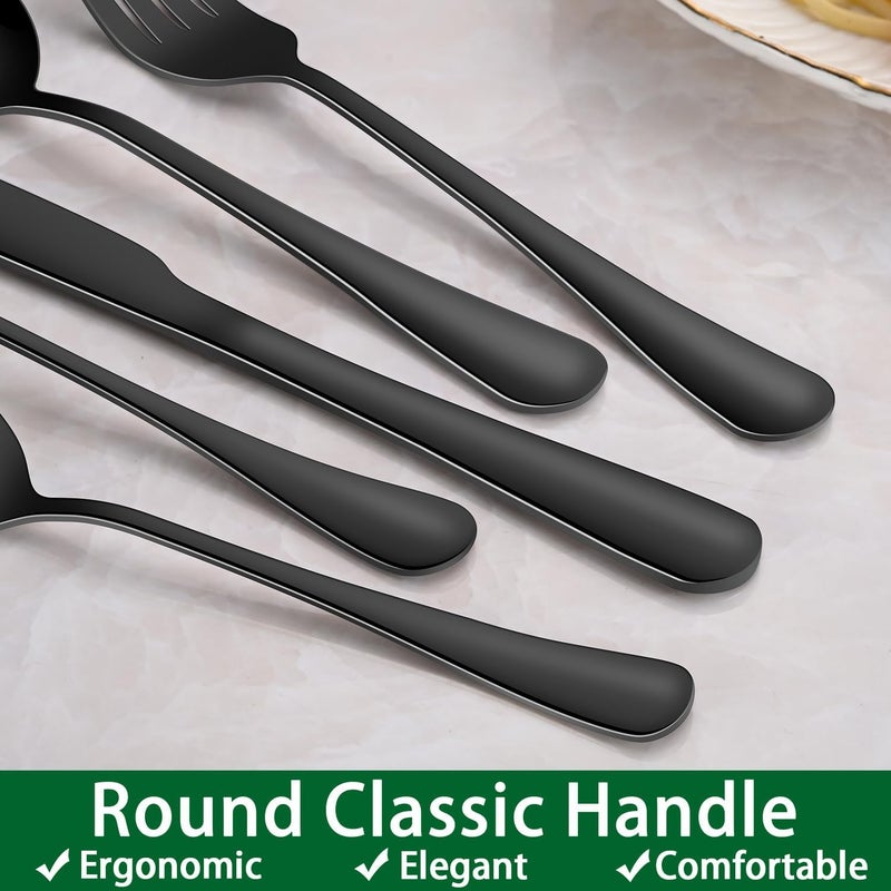 Dehov 24-Piece Black Silverware Set with Steak Knives, Black Flatware Set for 4, Food-Grade Stainless Steel Tableware Cutlery Set, Mirror Finished Knife Spoon And Fork Sets for Home Restaurant - Image 4