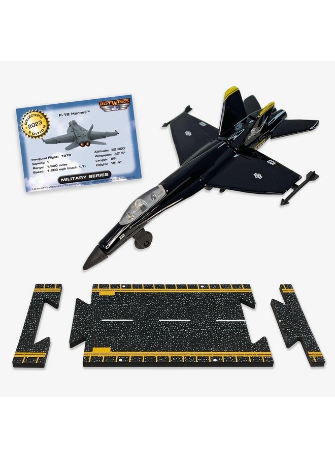 Hot Wings Planes أجنحة حارة طائرة F-18 (أسود وأصفر) مع مدرج قابل للتوصيل - Image 1