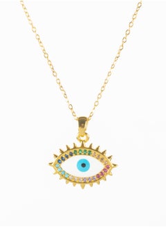 Stainless Steel Necklace with Multicolored Zirconic Eye Pendant