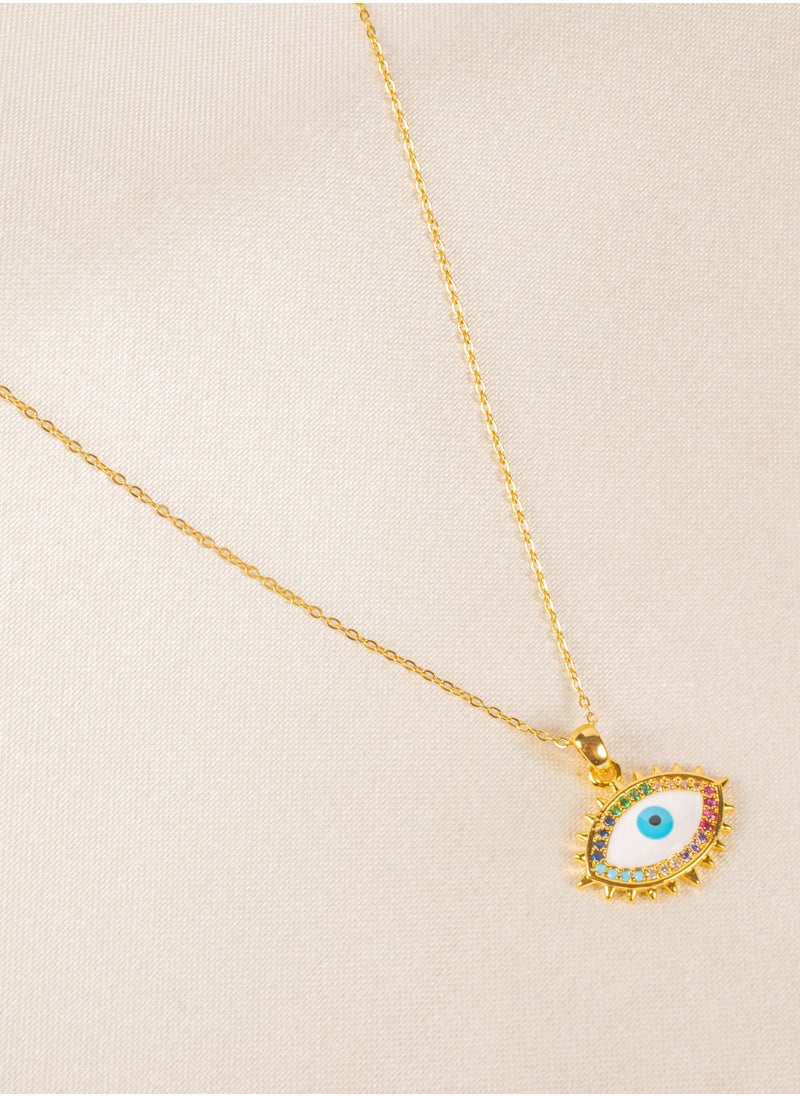 The Black Pearl Accessories - Stainless Steel Necklace with Multicolored Zirconic Eye Pendant - Image 1