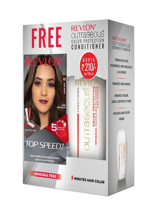 REVLON Top Speed Hair Color For Woman - Dark Brown 65 (with Outrageous Conditioner 190 ml), (3S10978E16463665) - Image 1