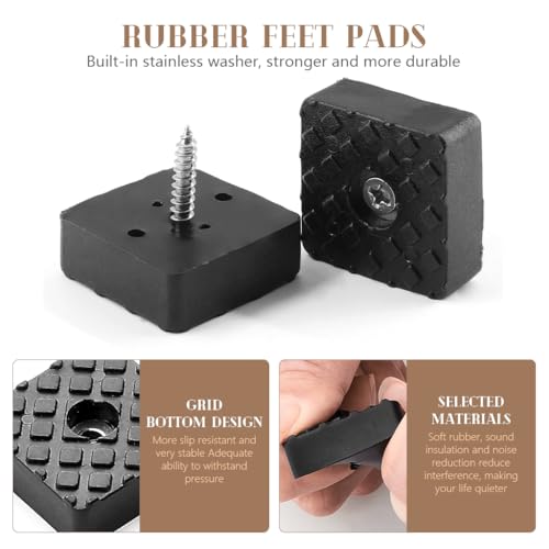 Serplex® 20Pcs 1.18Inch/30mm Rubber Furniture Pads with Screws, Black Square Non Slip Furniture Feet Heavy Duty Couch Feet Covers for Chair, Table, Desk, Sofa-Black - Image 4