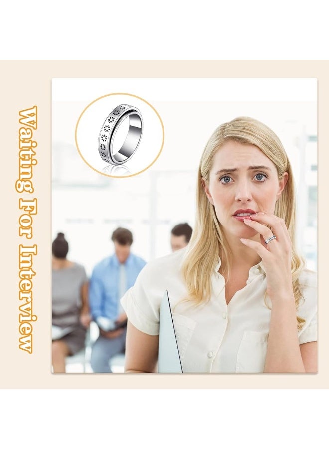 Mtlee 12 Pieces Fidget Anxiety Rings Including 6 Pieces Spiky Sensory Finger Rings, Spinner Rings, Anxiety Rings, Zircon Ring with Beads for Women Men - Image 5