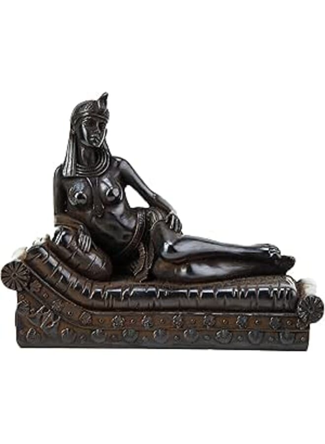 Solid Stone Egyptian Queen Cleopatra Lying On The Bed Loung Statue (Black)