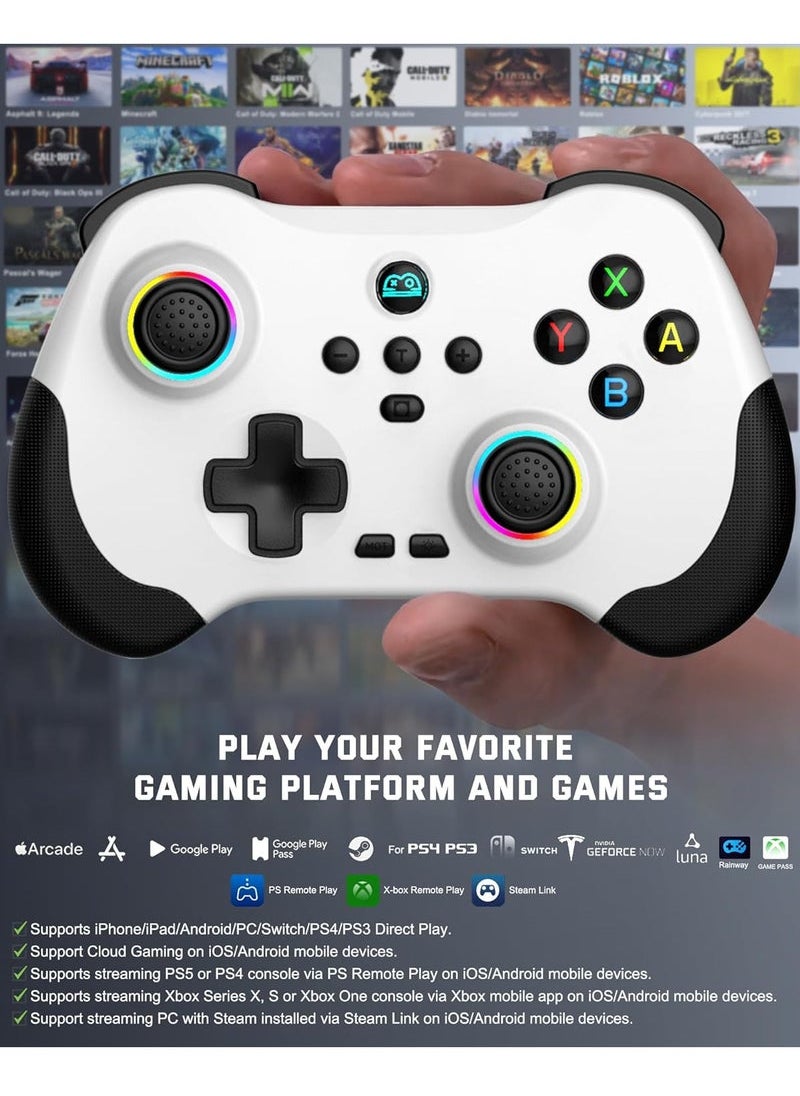 Generic Mobile Gaming Controller for iPad/iPhone/Tablet, Cloud Controller Remote Joystick for iOS/Android, Wireless Switch Controller with Macro Buttons/Hall-Rocker/Hall-Trigger/Dual Vibration (White)  - Image 2