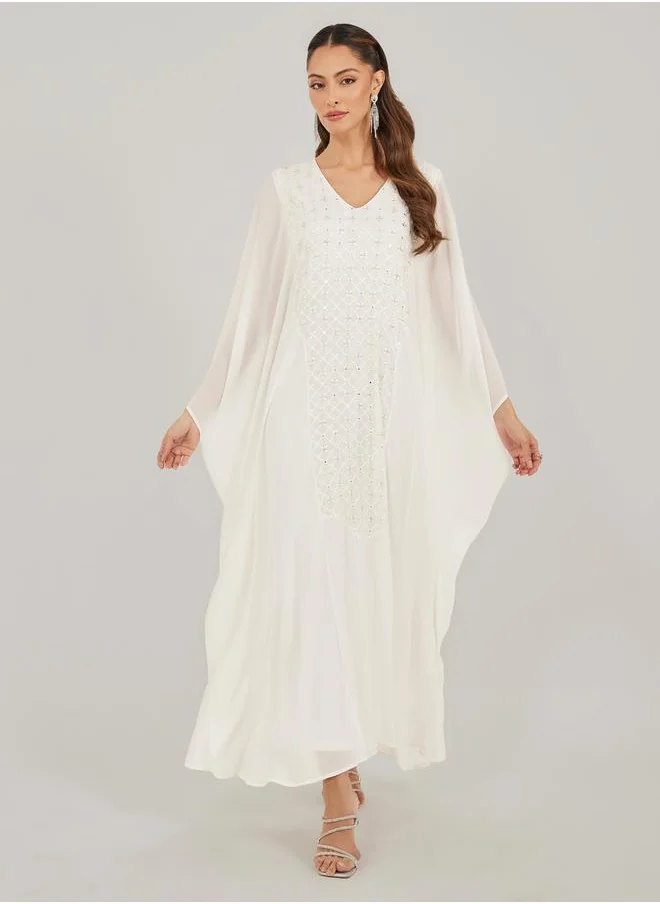 Styli Embellished Centre Panel V-Neck Kaftan