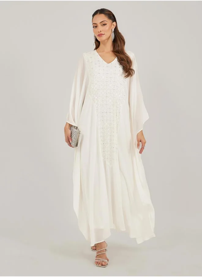 Styli Embellished Centre Panel V-Neck Kaftan