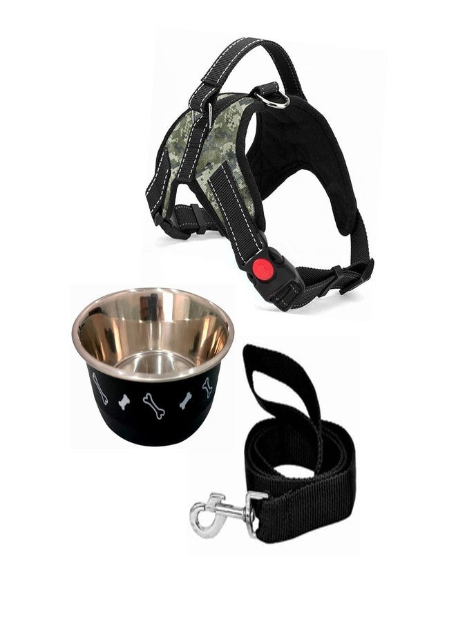 Berlin's PET ACCESSORIES Berlin's Butterfly Dog Harness and Lease with Free Plastic Bowl Comfort, Small Dog Harness Choke Free Adjustable Pet Vest No Pull Outdoor Sport Reflective Soft Padded (Army 2, Large) - Image 1