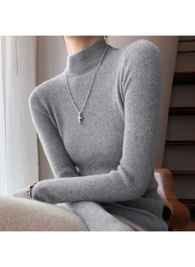 PLANDOO Women'S Wool Blend Mock Neck Knitted Base Layer Shirt, Autumn Winter Skin-Fit Innerwear Top, Slim-Fitting One-Piece High-End Feel Sweater - Image 2