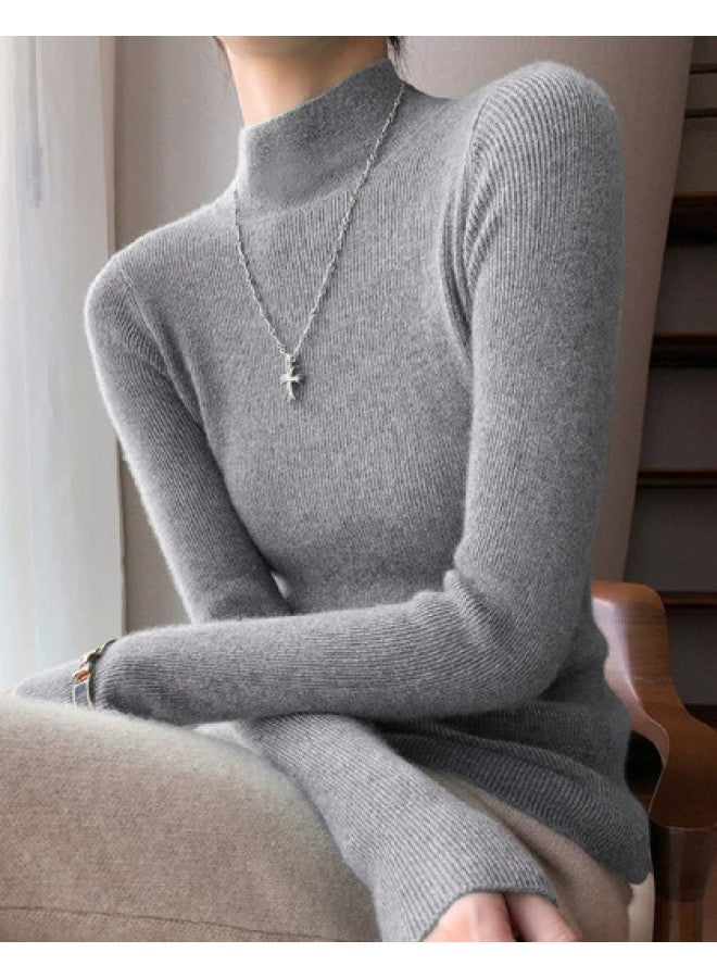 PLANDOO Women'S Wool Blend Mock Neck Knitted Base Layer Shirt, Autumn Winter Skin-Fit Innerwear Top, Slim-Fitting One-Piece High-End Feel Sweater - Image 1