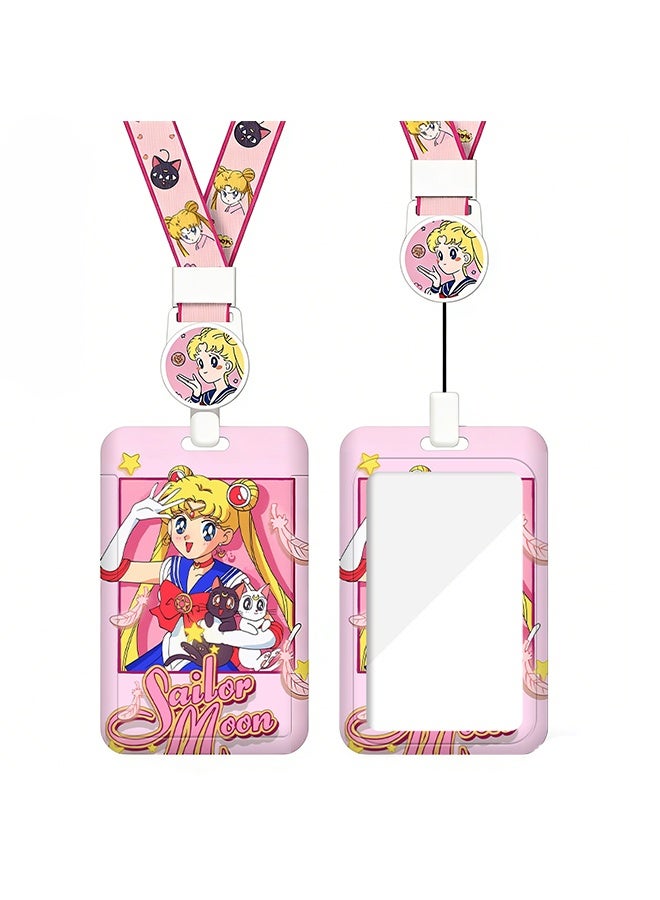 سايلور مون Sailor Moon Retractable Lanyard with ID Card Holder - Cute Anime Badge Reel for Girls - Image 1