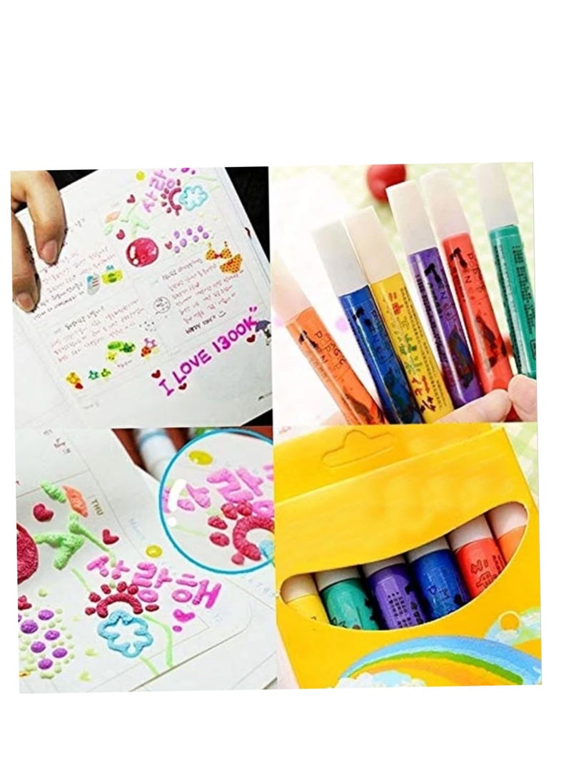 Popcorn Pens 6 Pcs/1 Set 3D Art Magic Puffy Pens, Safe DIY Bubble Popcorn Drawing Pens for Kids Greeting Birthday  Gift Cards Paintbrush Sets - Image 3