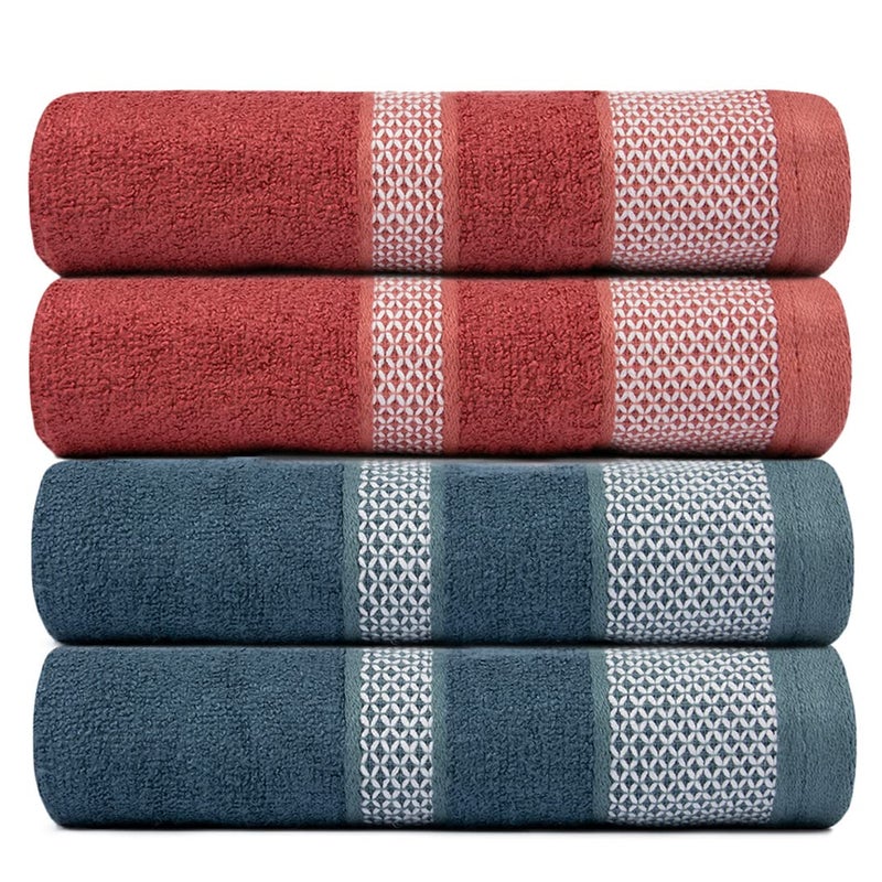 BePlush Zero Twist Bamboo Hand Towels Set of 4 Emerald Blue & Rust : Ultra Soft, Highly Absorbent, Quick Dry, Anti Bacterial Napkins for Hand Towel || 450 GSM, 40 X 60 cms - Image 1
