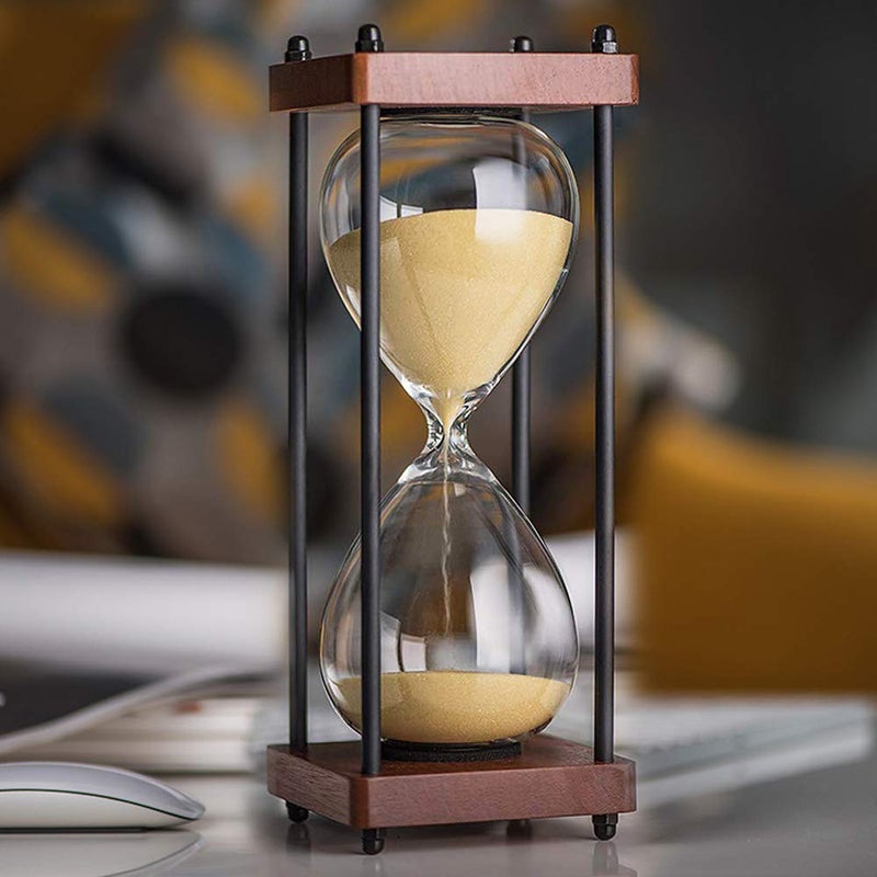 AKAKA MUNING Large Hourglass Timer 60 Minute Decorative Wooden Sandglass Yellow 