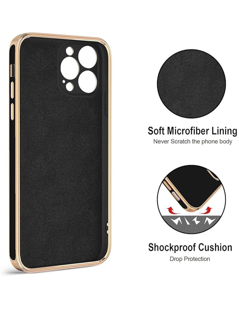 WRISTWISE Case Cover for iPhone 13 Pro Max with Ring Stand [360°Rotatable Ring Holder Magnetic Kickstand] [Gold Edge] Slim Soft TPU Cover Luxury Protective Phone Case for Women Men, Black - Image 3