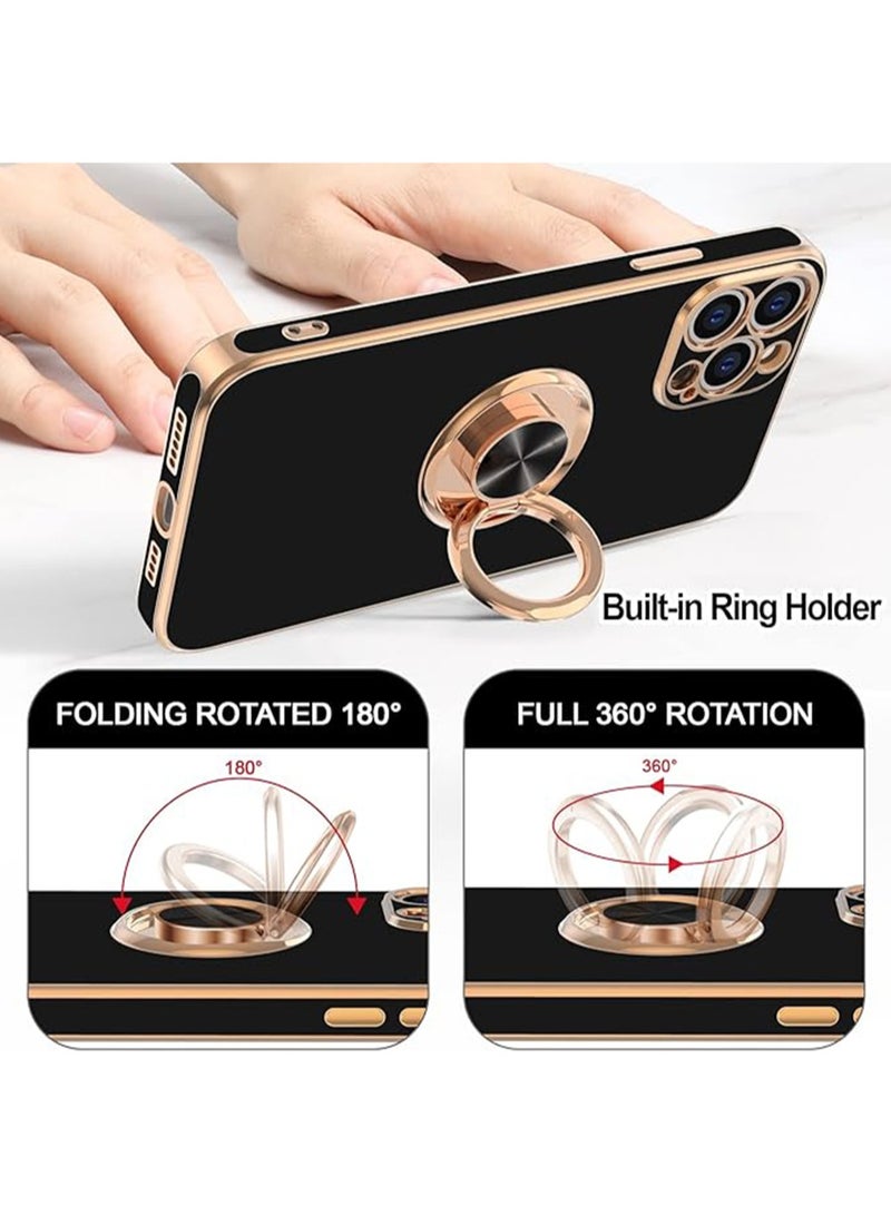 WRISTWISE Case Cover for iPhone 13 Pro Max with Ring Stand [360°Rotatable Ring Holder Magnetic Kickstand] [Gold Edge] Slim Soft TPU Cover Luxury Protective Phone Case for Women Men, Black - Image 4