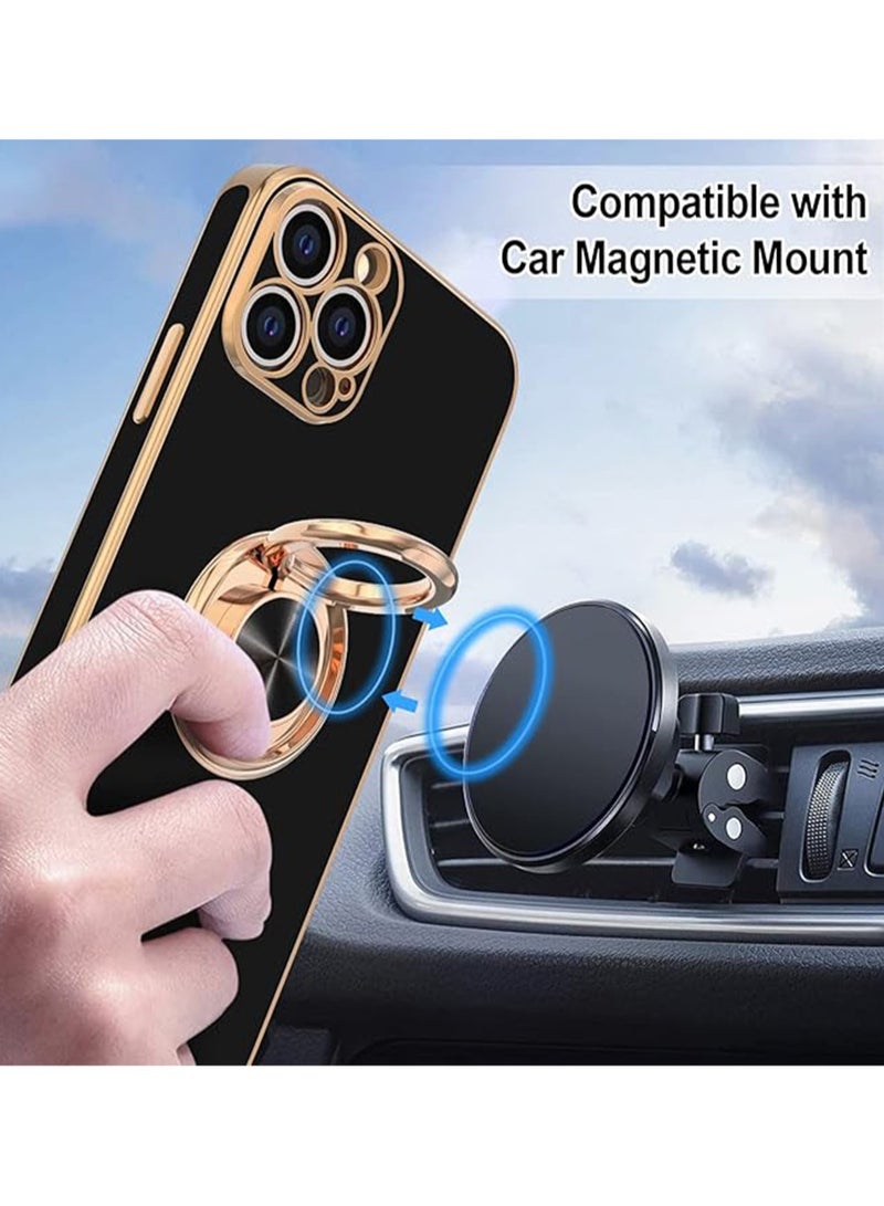 WRISTWISE Case Cover for iPhone 13 Pro Max with Ring Stand [360°Rotatable Ring Holder Magnetic Kickstand] [Gold Edge] Slim Soft TPU Cover Luxury Protective Phone Case for Women Men, Black - Image 5