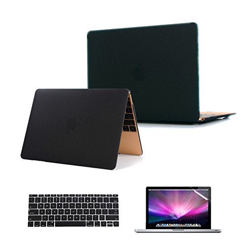 Se7enline Compatible with MacBook 12 inch Case Model A1534 2015/2016/2017/2018/2019 Version Laptop Hard Shell Protective Case&Keyboard Cover Skin&Screen Protector,Black - Image 1