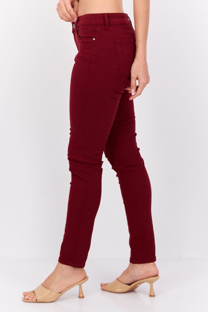 Pepe Jeans Women Skinny Fit Solid Stretchable Jeans, Maroon - Image 3