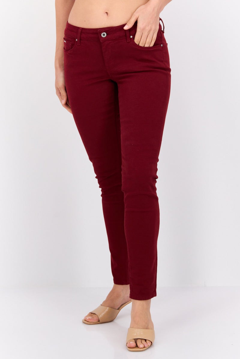 Pepe Jeans Women Skinny Fit Solid Stretchable Jeans, Maroon - Image 1