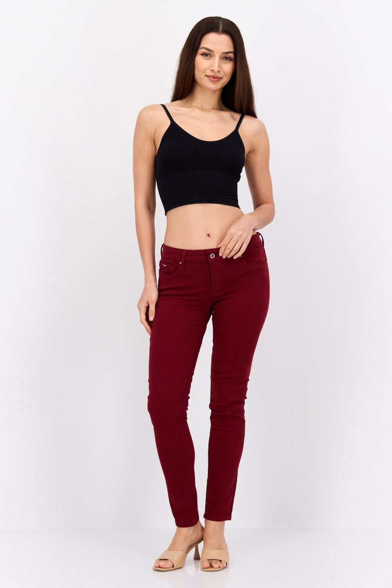 Pepe Jeans Women Skinny Fit Solid Stretchable Jeans, Maroon - Image 4