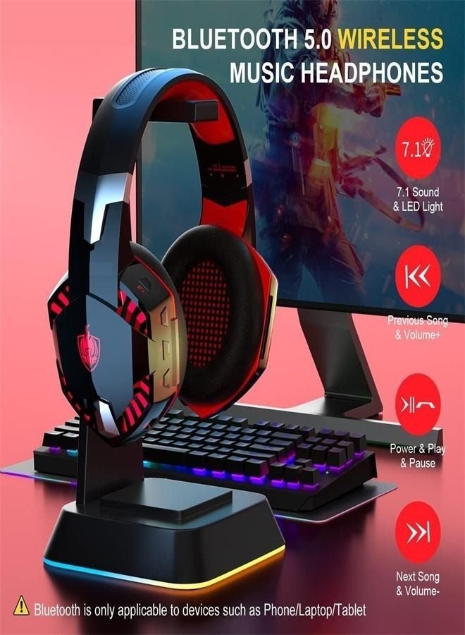 عام PS4 Gaming Headset for Xbox One, PS5, PC, G2000PRO Wired Over Ear Headphones with Detachable Noise Cancelling Mic, Bluetooth Wireless Earphones for Phone, One-Click 7.1 Sound, Up to 12h - Image 5