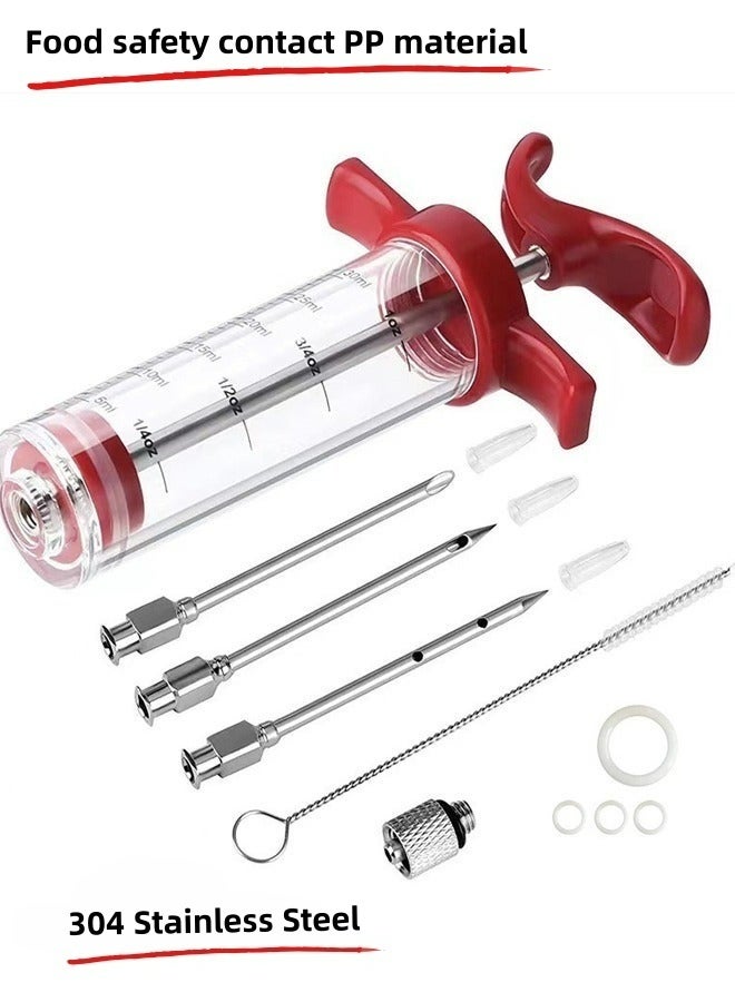 حقنة حقن اللحوم مع 3 إبر مخلل سعة كبيرة 1 أونصة لشواء التدخين وخبز اللحوم محمولة سهلة الاستخدام من مادة بولي بروبيلين عالية الجودة للاستخدام في تتبيل الدجاج والخروف واللحم والخنزير. - Image 1