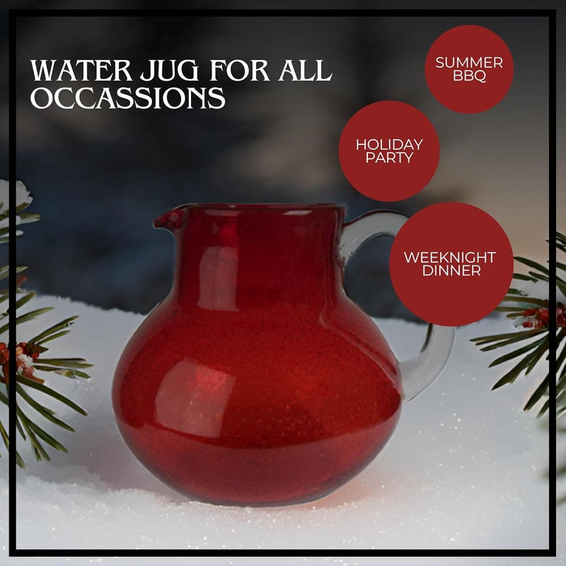 ARTLAND Iris 90oz Hand Blown Pitcher  Double Old Fashion 14oz Glasses Set of 4  LeadFree Bubble Shape Glassware for Stylish Serving and Dining  Kitchen Essential  Table Decor Ruby - Image 4