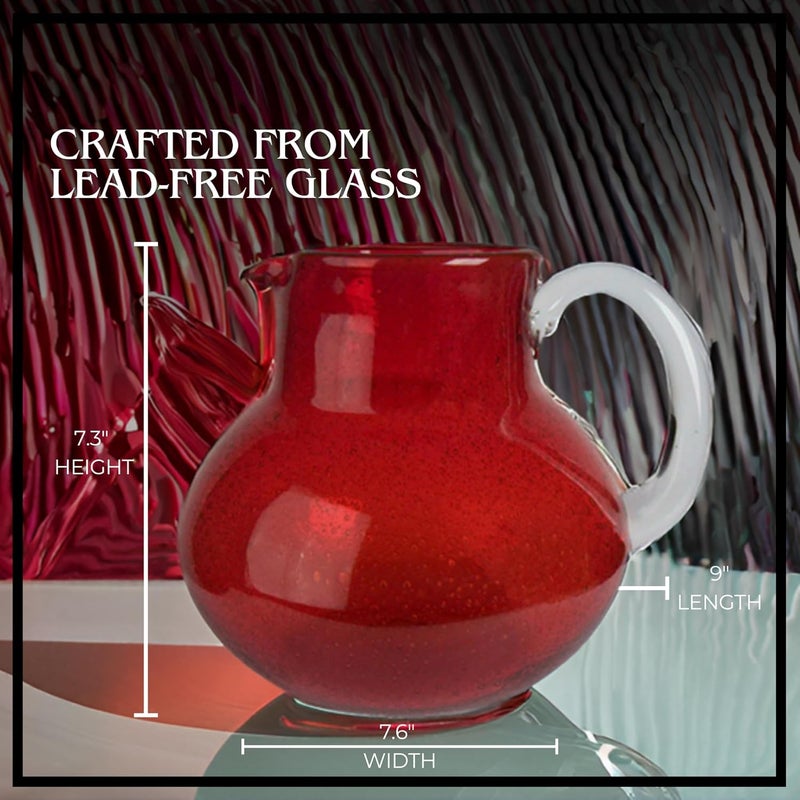 ARTLAND Iris 90oz Hand Blown Pitcher  Double Old Fashion 14oz Glasses Set of 4  LeadFree Bubble Shape Glassware for Stylish Serving and Dining  Kitchen Essential  Table Decor Ruby - Image 3