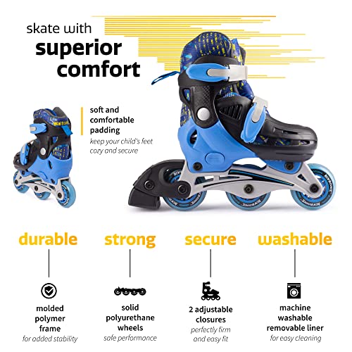 New Bounce Roller Skates for Little Kids - Shoe Size EU 28-31, US Kids Junior Size 8-11, 2-in-1 Roller Skates for Girls, Converts from Tri-Wheel to Inline Skates - Rollerskates for Beginners | Blue - Image 4
