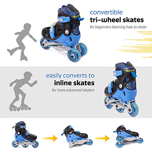 New Bounce Roller Skates for Little Kids - Shoe Size EU 28-31, US Kids Junior Size 8-11, 2-in-1 Roller Skates for Girls, Converts from Tri-Wheel to Inline Skates - Rollerskates for Beginners | Blue - Image 2