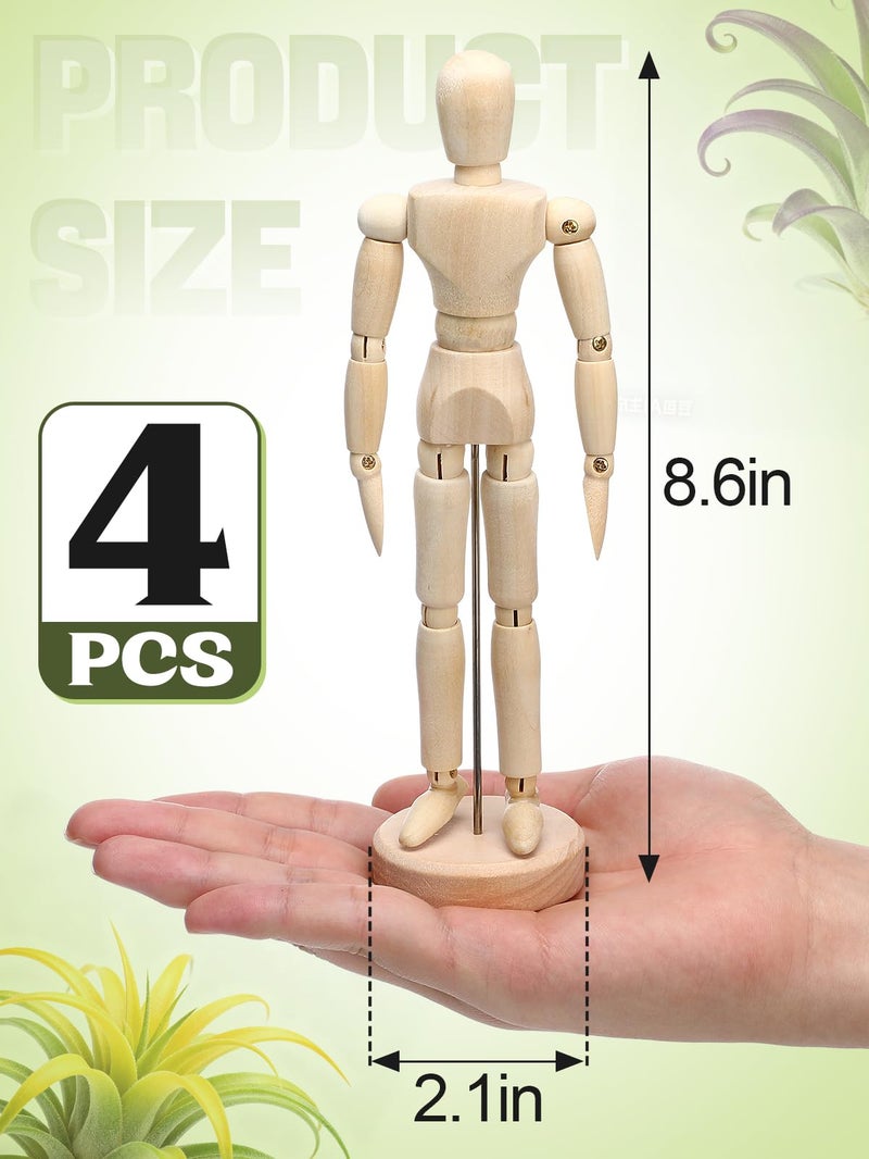 ANPHSIN 4 Pcs 8.6'' Wooden Air Plant Holder - Unique Jointed Mannequin Airplant Stand with Adjustable Poses, Tillandsia Display Container for Home Office Decoration Housewarming Gift - Image 3