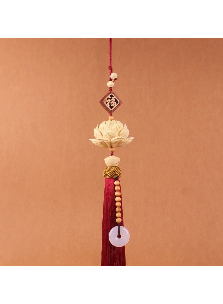 KUYING Lotus And Peach Wood Pray For Blessings Pendant For Interior Rearview Mirror 