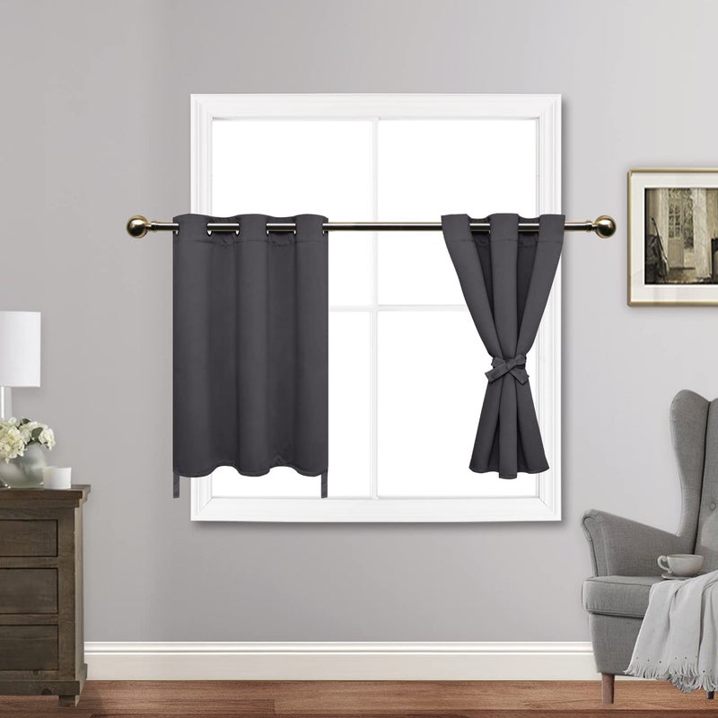 JIUZHEN Short Curtains Kitchen Half Window Blackout Curtains with Tiebacks for Baseroom Shadows  Grommet Curtains for Living Room  Set of 2 Window Curtain Panels  42 x 30 Inch Length Dark Grey - Image 1