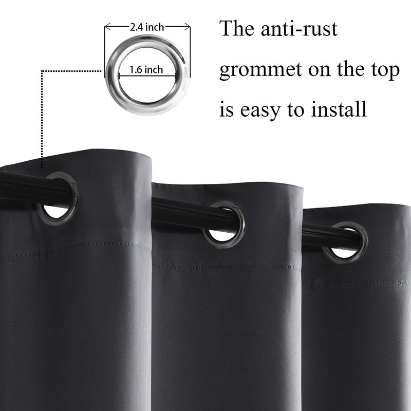 JIUZHEN Short Curtains Kitchen Half Window Blackout Curtains with Tiebacks for Baseroom Shadows  Grommet Curtains for Living Room  Set of 2 Window Curtain Panels  42 x 30 Inch Length Dark Grey - Image 2