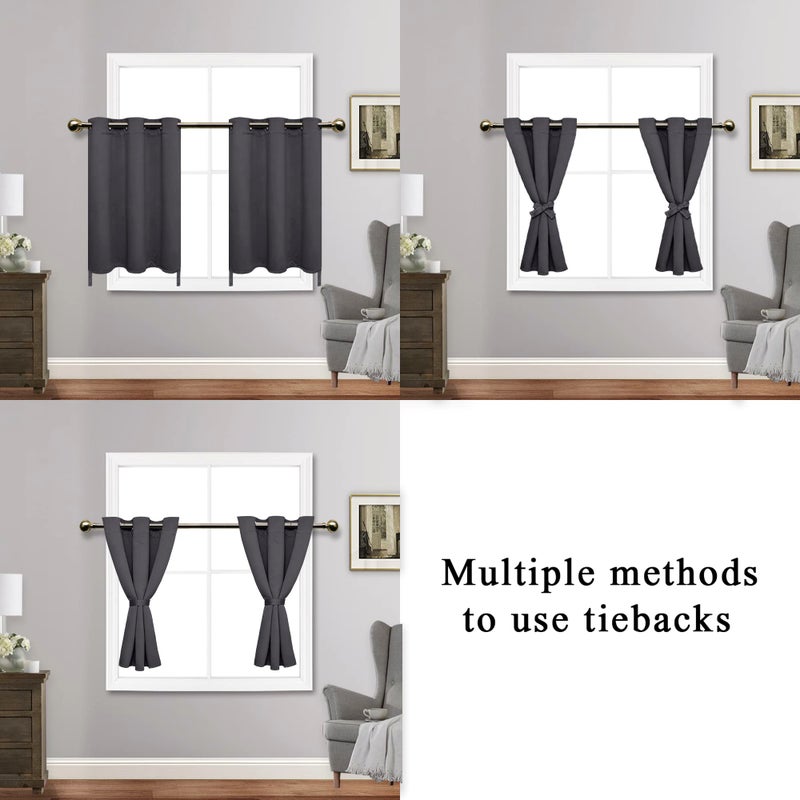 JIUZHEN Short Curtains Kitchen Half Window Blackout Curtains with Tiebacks for Baseroom Shadows  Grommet Curtains for Living Room  Set of 2 Window Curtain Panels  42 x 30 Inch Length Dark Grey - Image 5