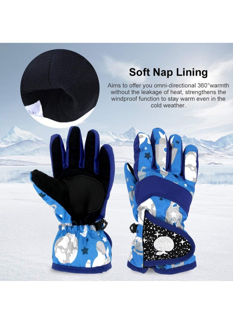SYOSI Kids Snow Gloves, Waterproof Winter Gloves with Adjustable Buckle for Girls Boys Outdoor Gloves Winter Gift for Kids Blue - Image 2