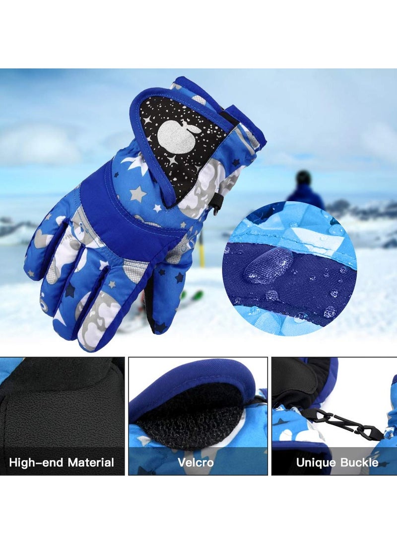 SYOSI Kids Snow Gloves, Waterproof Winter Gloves with Adjustable Buckle for Girls Boys Outdoor Gloves Winter Gift for Kids Blue - Image 3