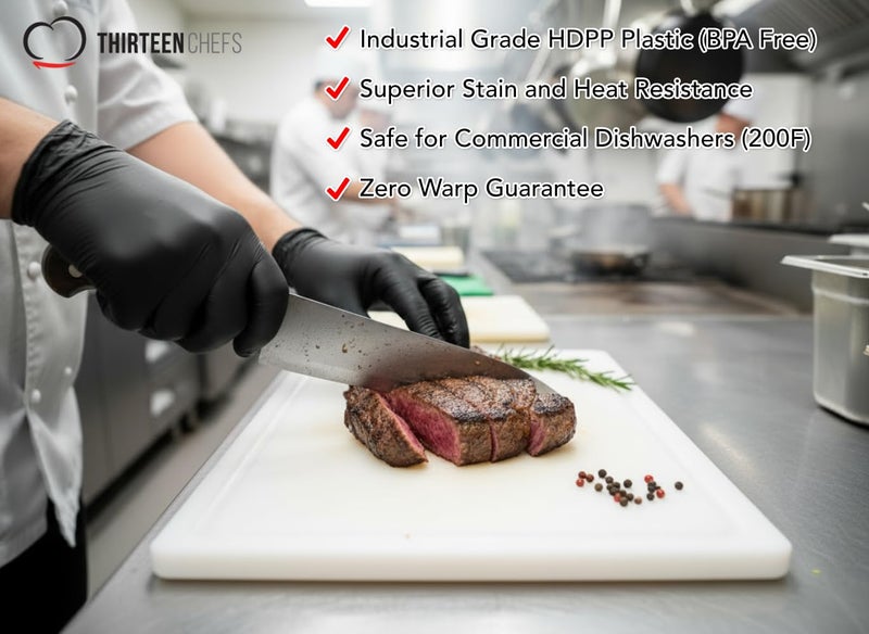 Thirteen Chefs Commercial Grade Plastic Cutting Board with Juice Groove - 18 x 12 Inch for Carving Meat, Grilling, BBQ - 1/2" Thick White HDPE Poly for Food Service - Image 4