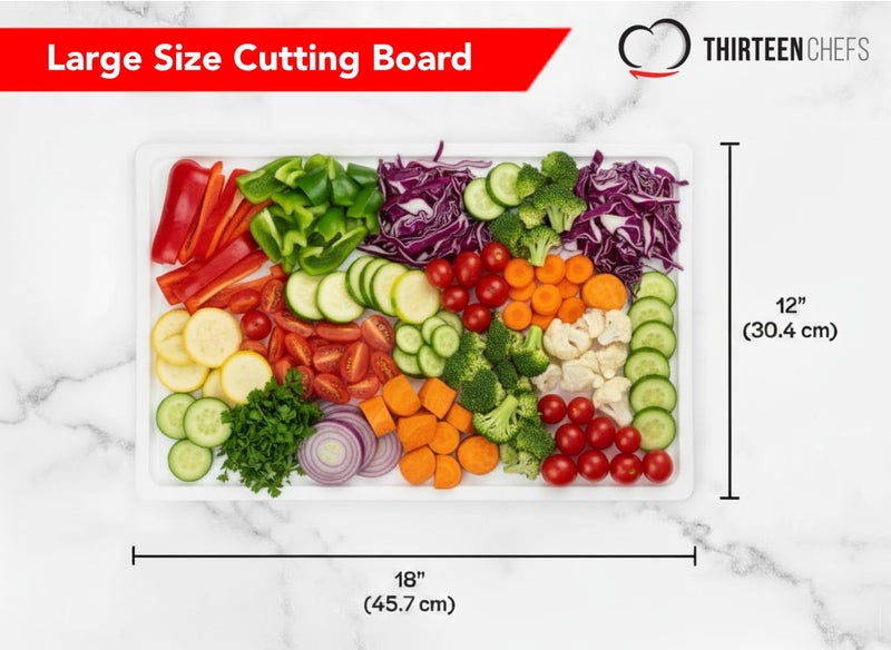 Thirteen Chefs Commercial Grade Plastic Cutting Board with Juice Groove - 18 x 12 Inch for Carving Meat, Grilling, BBQ - 1/2" Thick White HDPE Poly for Food Service - Image 2
