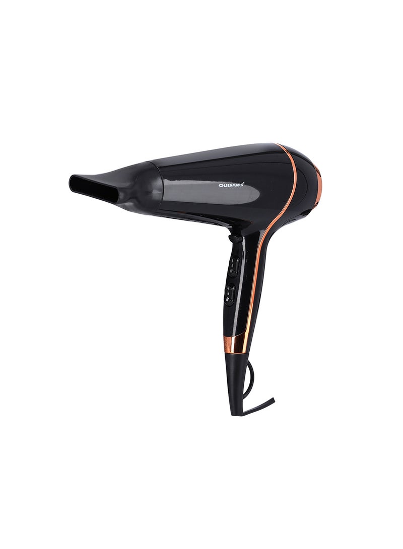 Olsenmark Hair Dryer - 2 Speed Control and 3 Level Heat Settings With Hanging Loop, Perfect for Salon and Home Hair Styling Black/Gold - Image 1