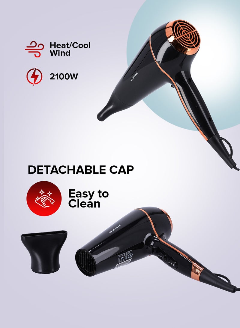 Olsenmark Hair Dryer - 2 Speed Control and 3 Level Heat Settings With Hanging Loop, Perfect for Salon and Home Hair Styling Black/Gold - Image 4