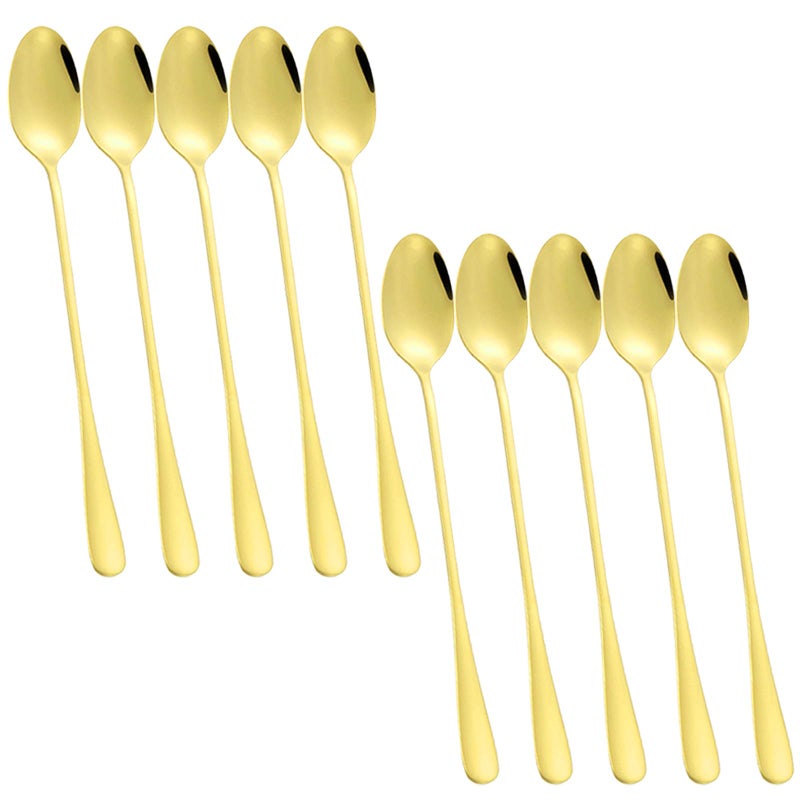 Long Handle Stirring Spoon DaKuan Set of 10 Stainless Steel Mixing Spoon for Iced Tea Coffee Cocktail Milkshake Cold Drink Gold