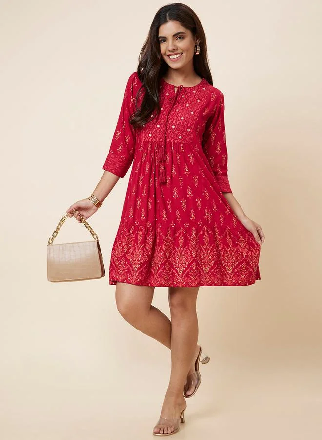 globus Globus Red Sequin Printed Mini Dress